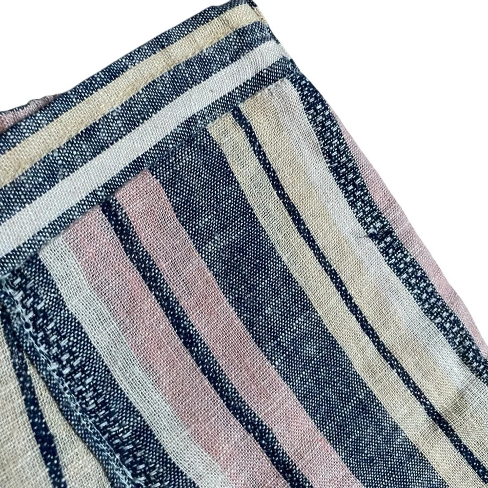 Drew Whitney Striped Linen Wide Leg Split Pants Anthropologie Small
